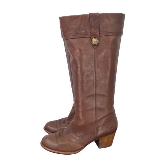 Coach Fayth Whiskey Leather Pull On Round Toe Knee High Riding Boots Brown 10 - Picture 3 of 11